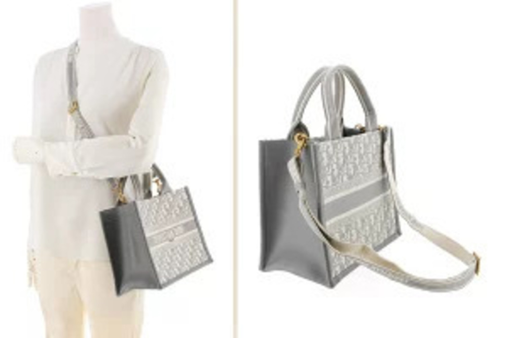Dior Tote Canvas Shoulder Leather Book Gray Bag